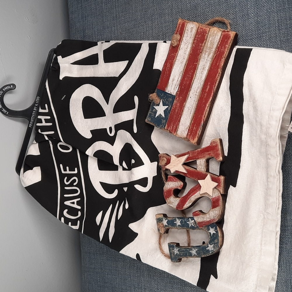 USA Patriotic Kitchen Dish Towel Ornament Set Memorial Day 4th July Decoration